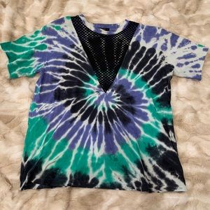 Tie dye T-shirt with mesh V cut out in front